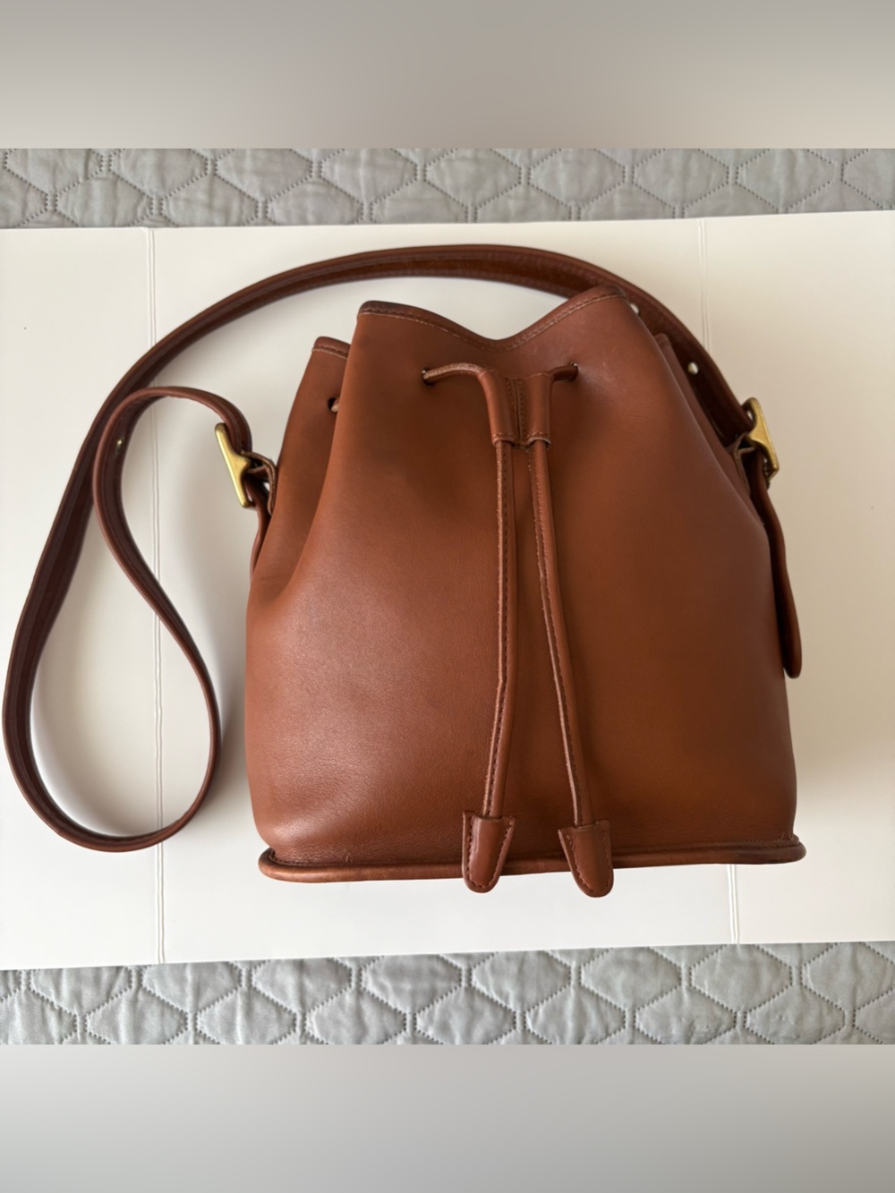 Vintage COACH Lula’s Legacy British Tan Leather Drawstring Bucket Bag